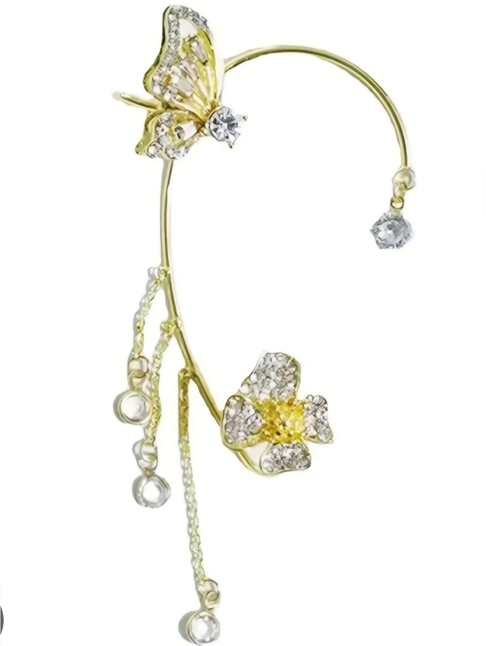 Gold Butterfly Crystal Embellished Ear Cuff Wrap Whimsical Fairy Style Jewelry - Picture 2 of 3